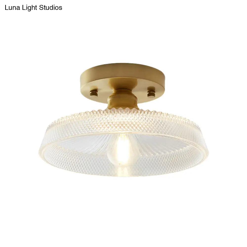 Industrial Semi Flush Ceiling Light With Clear Textured Glass Shade