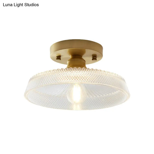 Industrial Semi Flush Ceiling Light With Clear Textured Glass Shade