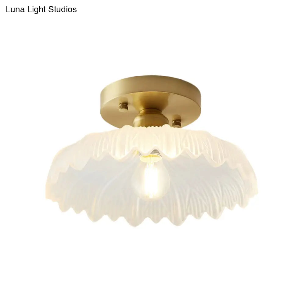 Industrial Semi Flush Ceiling Light With Clear Textured Glass Shade