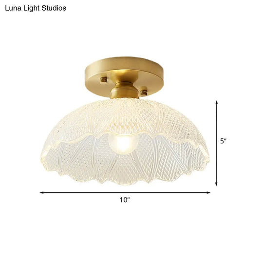 Industrial Semi Flush Ceiling Light Fixture With Clear Textured Glass Shade - 1-Light For Corridors