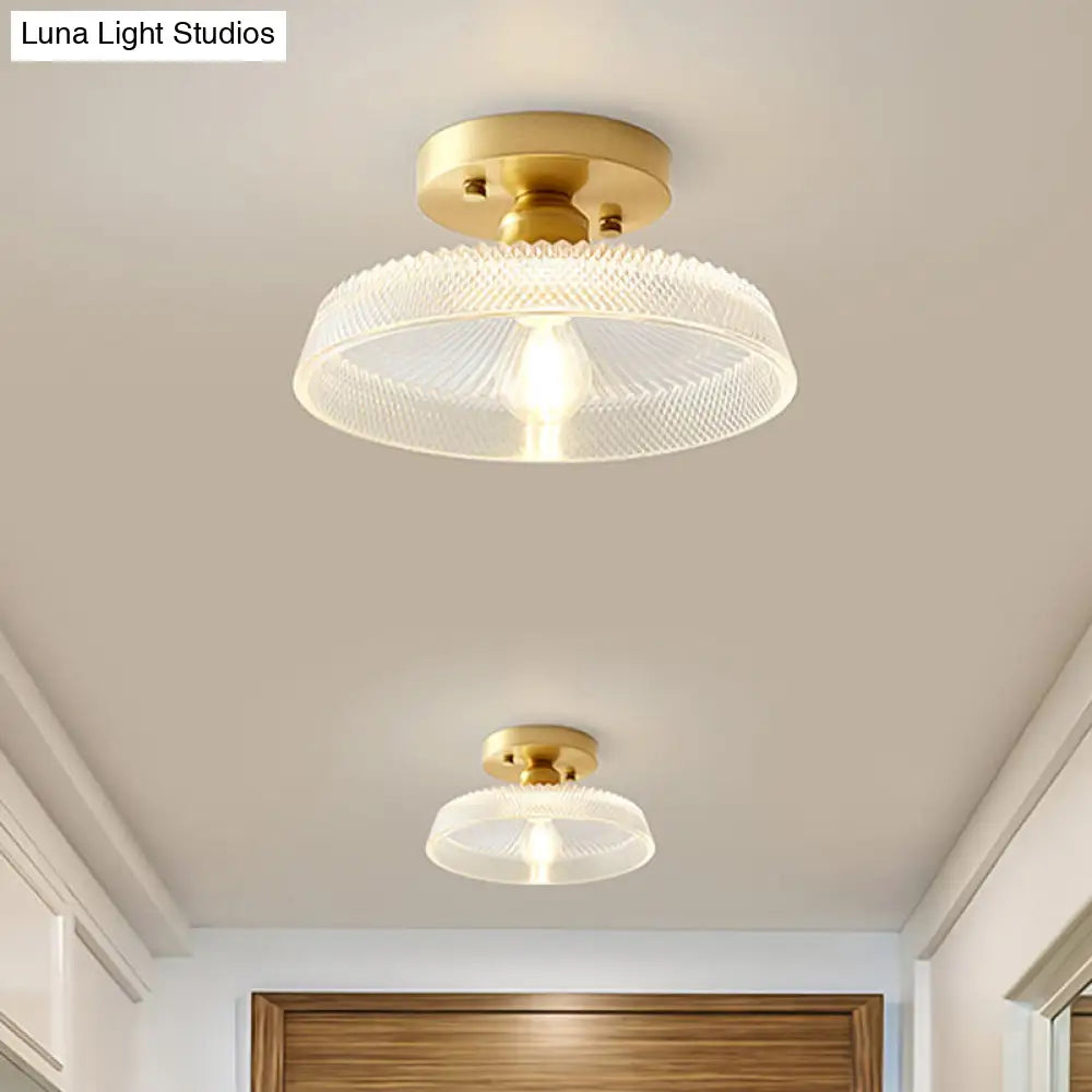 Industrial Semi Flush Ceiling Light With Clear Textured Glass Shade