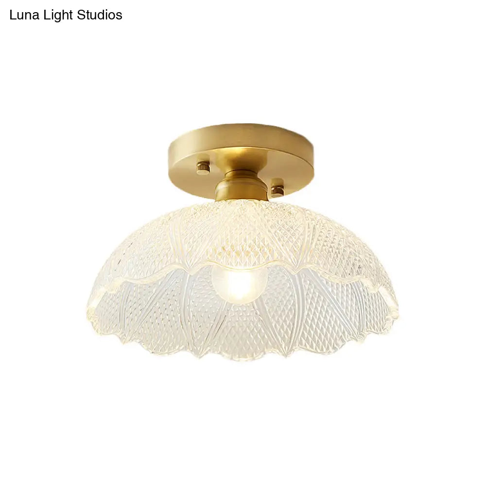 Industrial Semi Flush Ceiling Light With Clear Textured Glass Shade