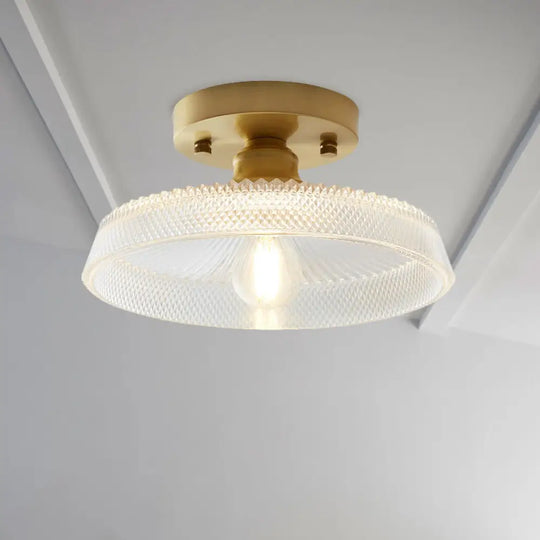 Industrial Semi Flush Ceiling Light With Clear Textured Glass Shade / Barn