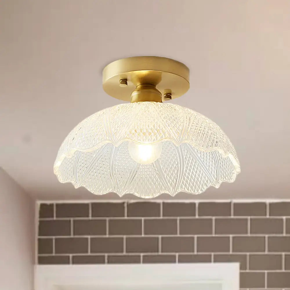 Industrial Semi Flush Ceiling Light With Clear Textured Glass Shade / Bowl