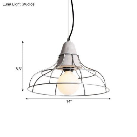 Industrial Silver Cage Pendant Light Fixture For Coffee House 1 Head Iron Cement Ceiling Lamp