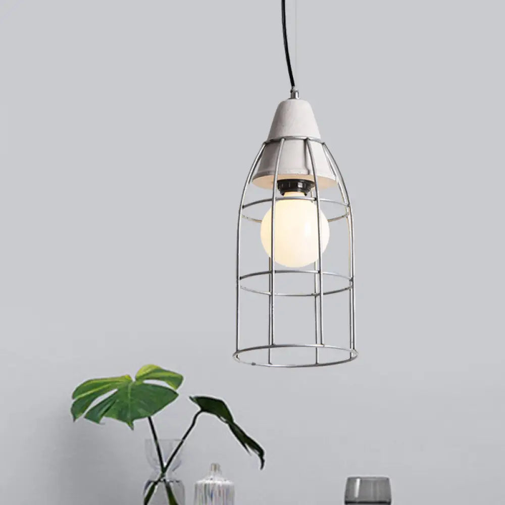 Industrial Silver Cage Pendant Light Fixture For Coffee House 1 Head Iron Cement Ceiling Lamp /
