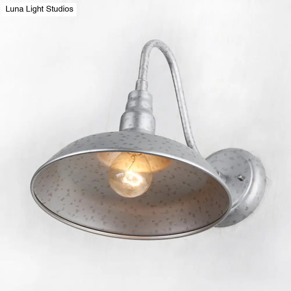 Industrial Silver Metal Outdoor Wall Sconce - 10/14 Wide 1-Light Domed Fixture