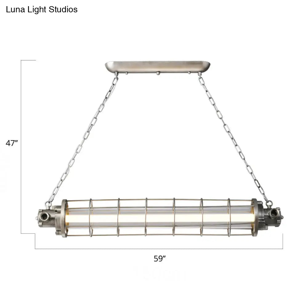 Industrial Silver Metal Pendant Light With Led Clear Glass Shade - Cylindrical Wire Cage Design