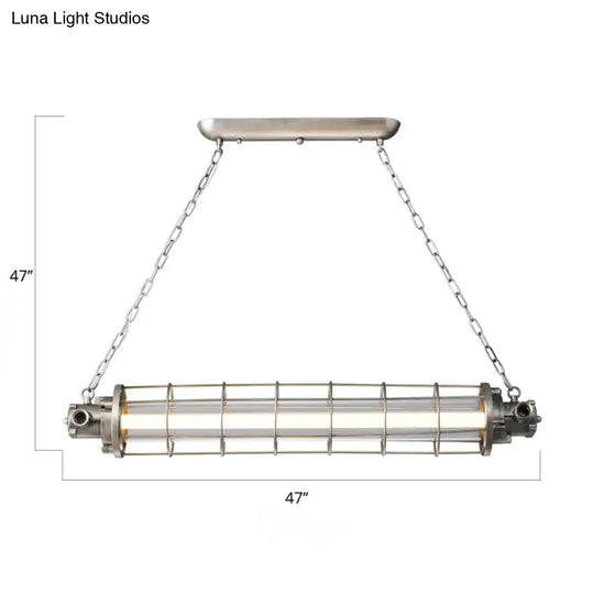 Industrial Silver Metal Pendant Light With Led Clear Glass Shade - Cylindrical Wire Cage Design