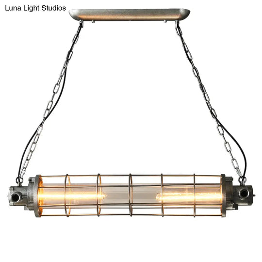 Industrial Silver Metal Pendant Light With Led Clear Glass Shade - Cylindrical Wire Cage Design