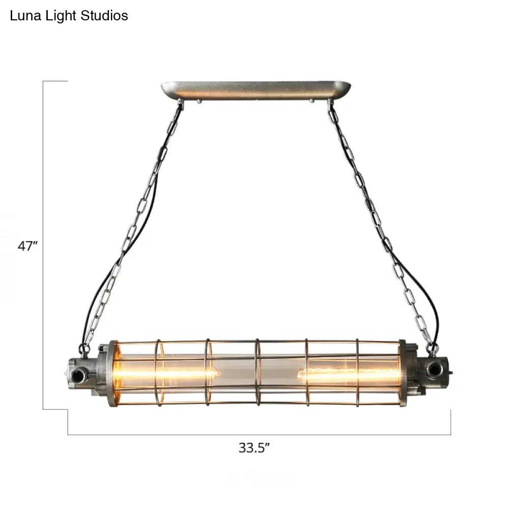 Industrial Silver Metal Pendant Light With Led Clear Glass Shade - Cylindrical Wire Cage Design