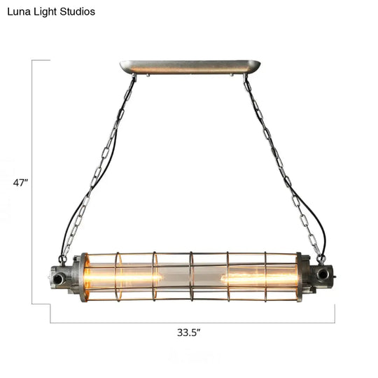 Industrial Silver Metal Pendant Light With Led Clear Glass Shade - Cylindrical Wire Cage Design