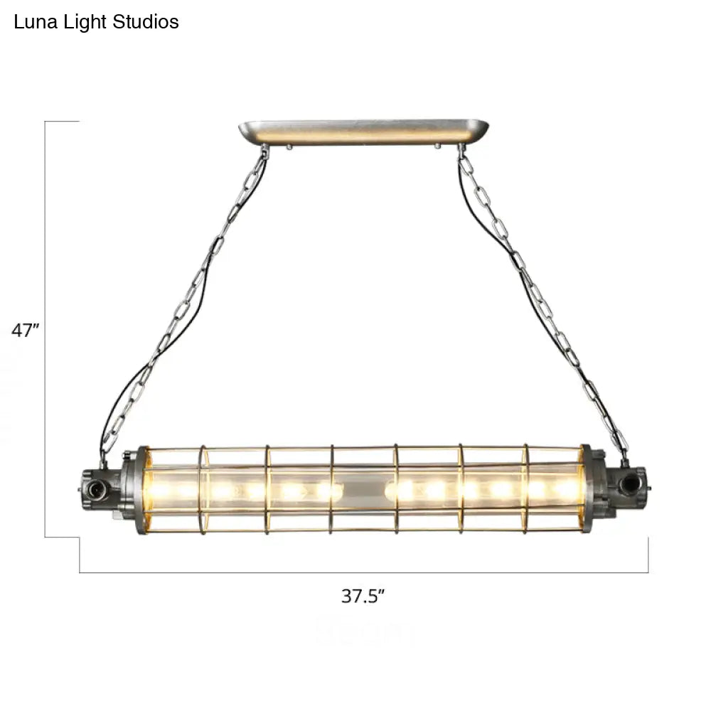 Industrial Silver Metal Pendant Light With Led Clear Glass Shade - Cylindrical Wire Cage Design