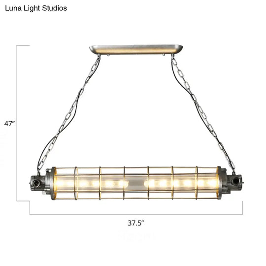 Industrial Silver Metal Pendant Light With Led Clear Glass Shade - Cylindrical Wire Cage Design