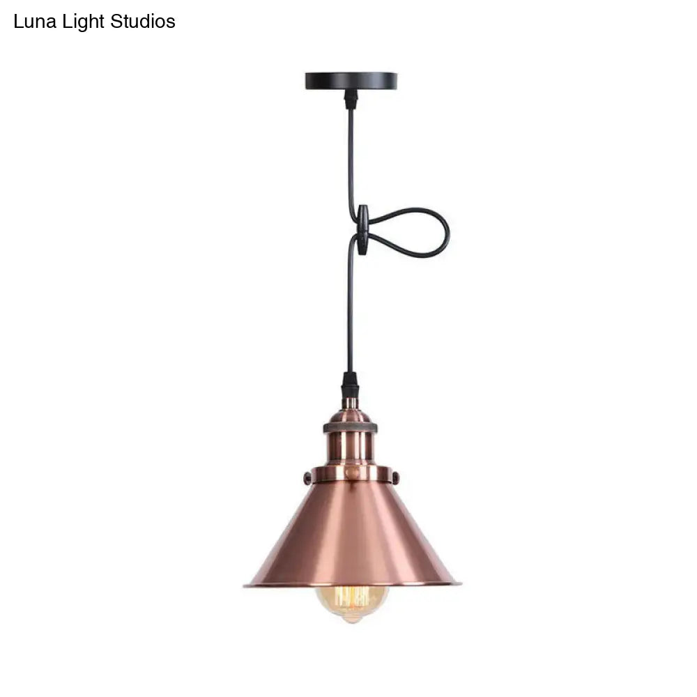 Industrial Cone Pendant Light In Black/Copper/Rust With Cord Grip - Single-Bulb Kitchen Bar Lighting