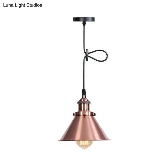 Industrial Cone Pendant Light In Black/Copper/Rust With Cord Grip - Single-Bulb Kitchen Bar Lighting