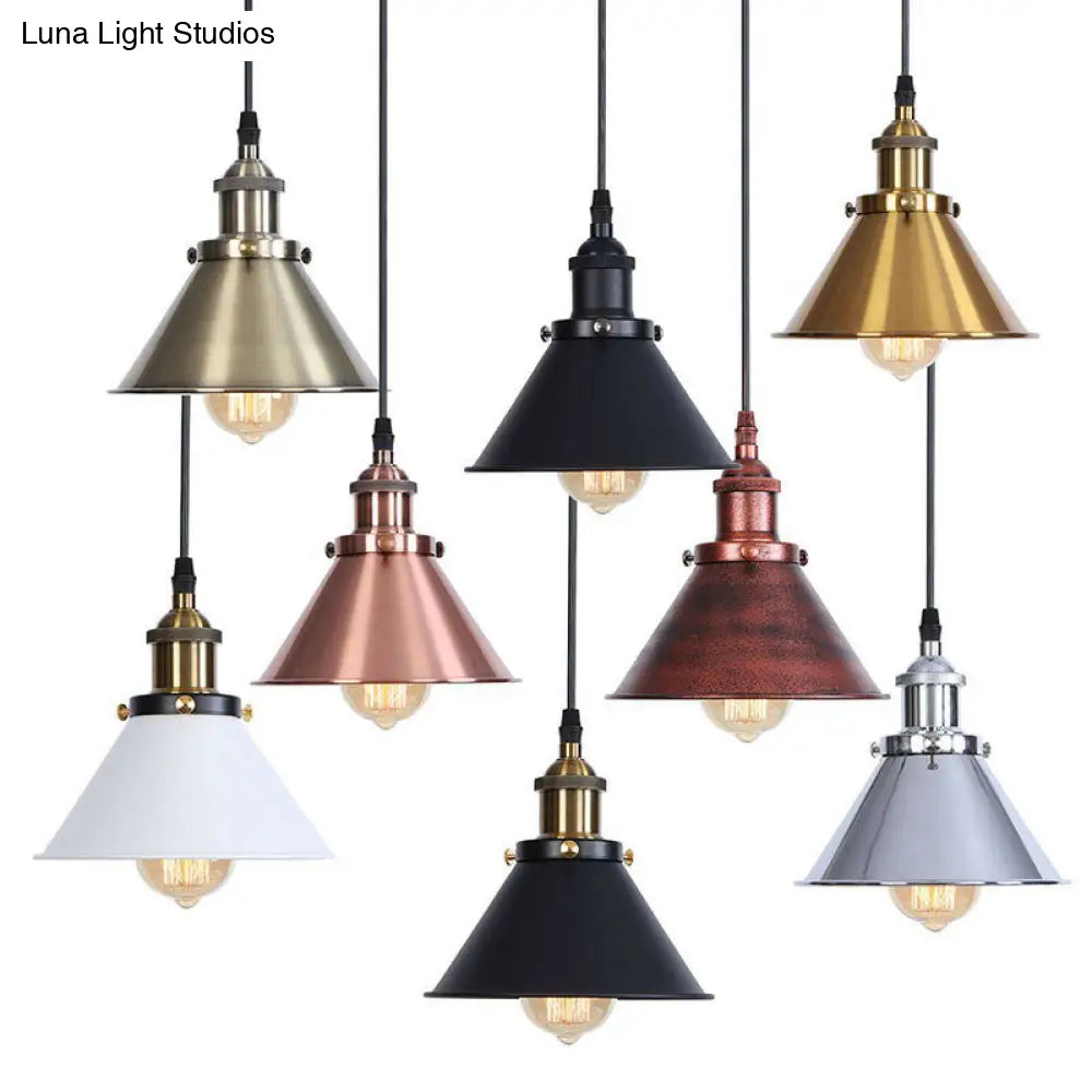 Industrial Single-Bulb Cone Pendant Light In Black/Copper/Rust With Rolled Trim And Cord Grip