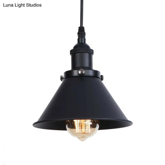 Industrial Cone Pendant Light In Black/Copper/Rust With Cord Grip - Single-Bulb Kitchen Bar Lighting