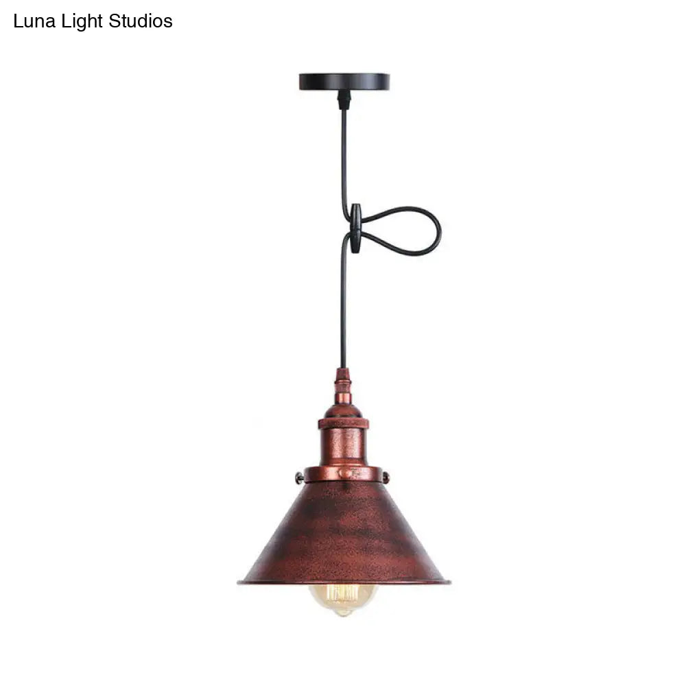 Industrial Cone Pendant Light In Black/Copper/Rust With Cord Grip - Single-Bulb Kitchen Bar Lighting