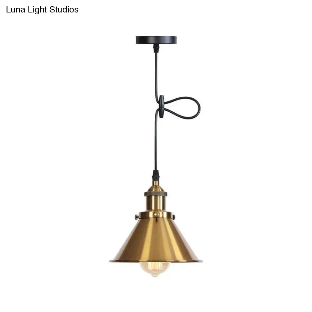 Industrial Cone Pendant Light In Black/Copper/Rust With Cord Grip - Single-Bulb Kitchen Bar Lighting