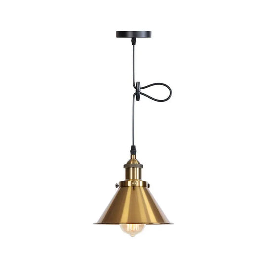 Industrial Single-Bulb Cone Pendant Light In Black/Copper/Rust With Rolled Trim And Cord Grip Bronze