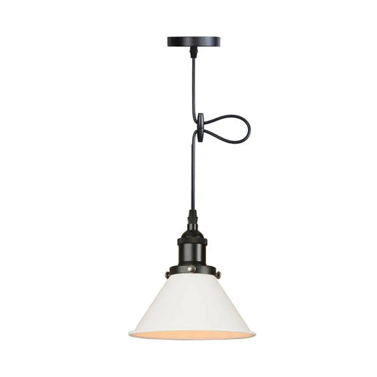 Industrial Single-Bulb Cone Pendant Light In Black/Copper/Rust With Rolled Trim And Cord Grip White