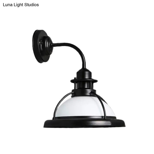 Industrial Single Bulb Glass Wall Mounted Lamp - Dome White/Green Bedroom Sconce Light In Black