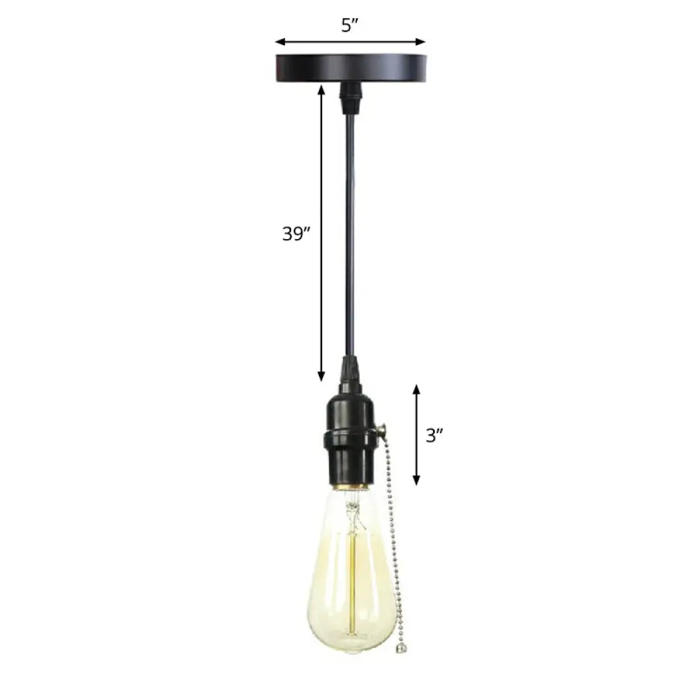 Industrial Single Edison Bulb Pendant Light - Aluminum Socket Black Hanging Lamp For Living Room / C