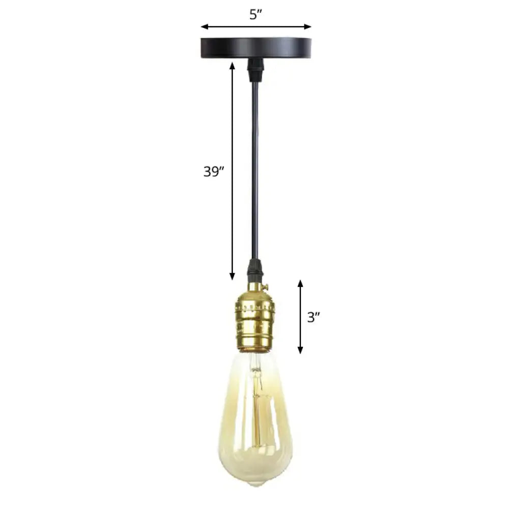 Industrial Single Edison Bulb Pendant Light - Aluminum Socket Black Hanging Lamp For Living Room / H