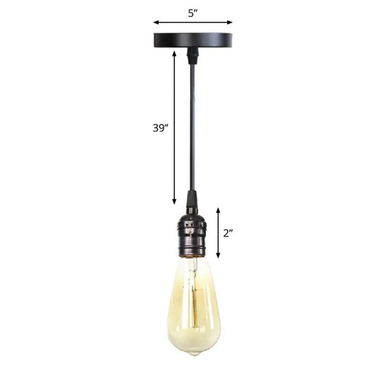 Industrial Single Edison Bulb Pendant Light - Aluminum Socket Black Hanging Lamp For Living Room / J