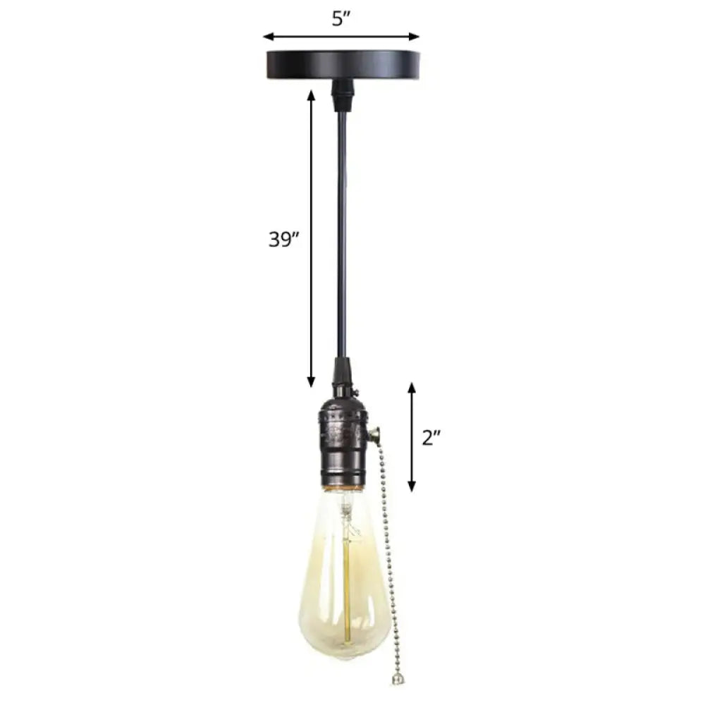 Industrial Single Edison Bulb Pendant Light - Aluminum Socket Black Hanging Lamp For Living Room / K