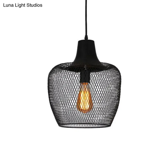 Industrial Single-Light Black Mesh Bowl Pendant Lamp For Dining Room