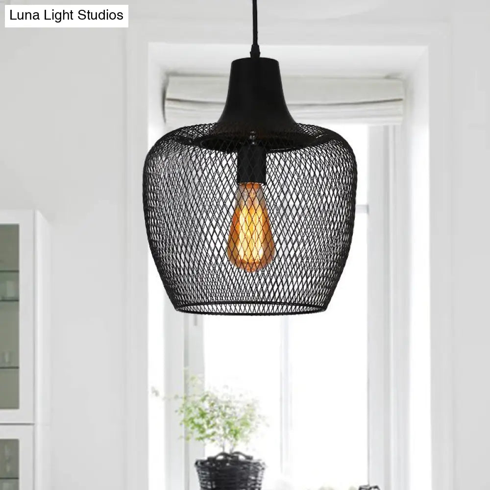 Industrial Mesh Metal Pendant Light In Black For Dining Room