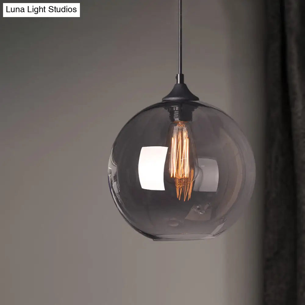 Industrial Single Light Globe Pendant - Clear Glass Hanging Lamp In Grey/Brown (8/10/12 Wide)