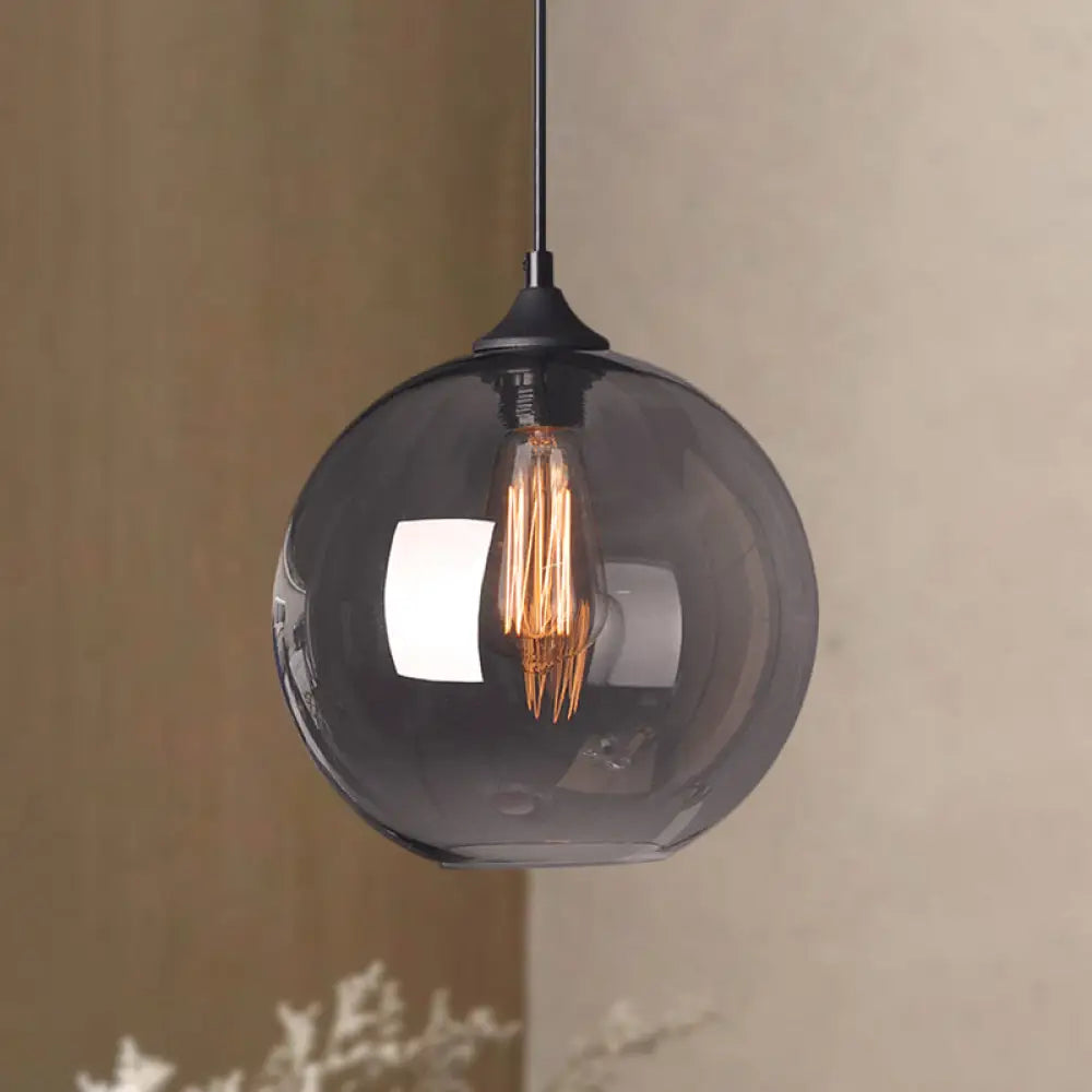 Industrial Single Light Globe Pendant - Clear Glass Hanging Lamp In Grey/Brown (8’/10’/12’