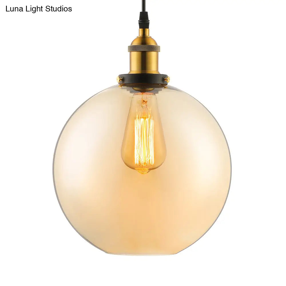 Industrial Single Light Globe Pendant - Clear Glass Hanging Lamp In Grey/Brown (8/10/12 Wide)