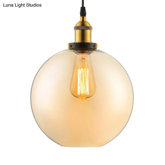 Industrial Single Light Globe Pendant - Clear Glass Hanging Lamp In Grey/Brown (8/10/12 Wide)