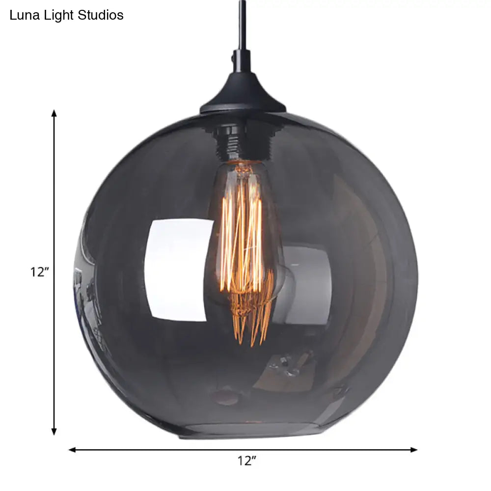 Industrial Single Light Globe Pendant - Clear Glass Hanging Lamp In Grey/Brown (8/10/12 Wide)