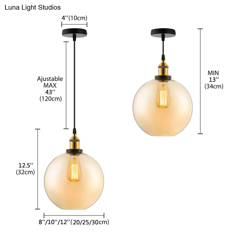 Industrial Single Light Globe Pendant - Clear Glass Hanging Lamp In Grey/Brown (8/10/12 Wide)