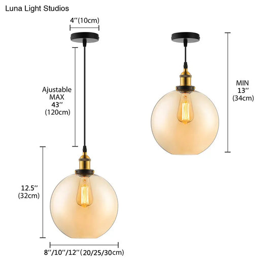 Industrial Single Light Globe Pendant - Clear Glass Hanging Lamp In Grey/Brown (8/10/12 Wide)