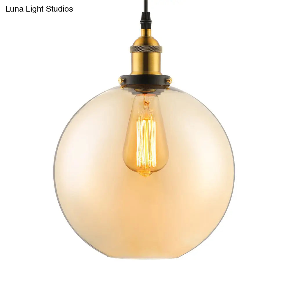 Industrial Single Light Globe Pendant - Clear Glass Hanging Lamp In Grey/Brown (8’/10’/12’ Wide)