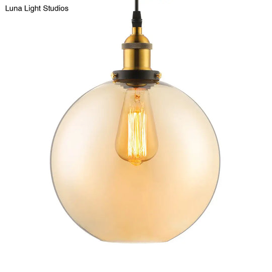 Industrial Single Light Globe Pendant - Clear Glass Hanging Lamp In Grey/Brown (8’/10’/12’ Wide)