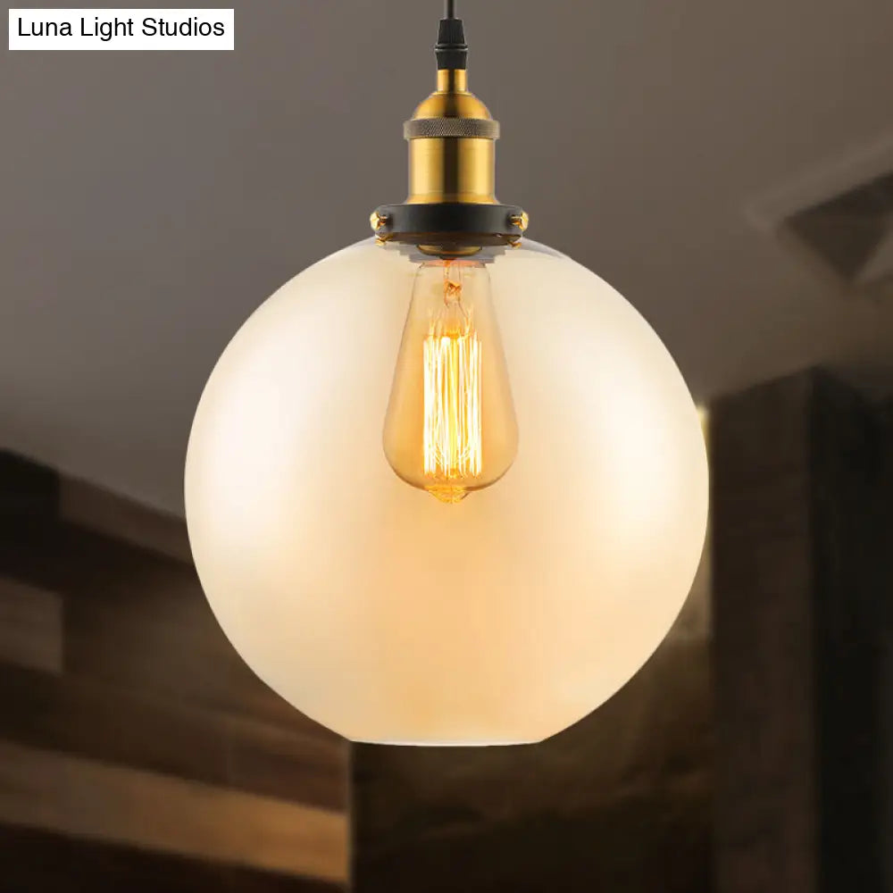 Industrial Single Light Globe Pendant - Clear Glass Hanging Lamp In Grey/Brown (8’/10’/12’ Wide)