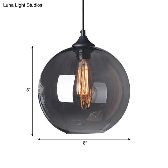 Industrial Single Light Globe Pendant - Clear Glass Hanging Lamp In Grey/Brown (8’/10’/12’ Wide)