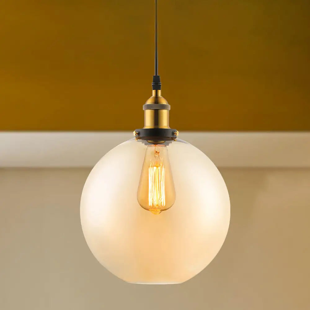 Industrial Single Light Globe Pendant - Clear Glass Hanging Lamp In Grey/Brown (8’/10’/12’