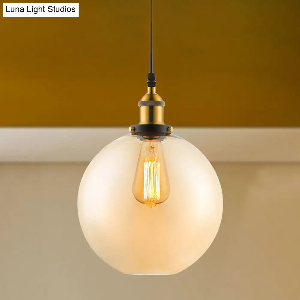 Industrial Single Light Globe Pendant - Clear Glass Hanging Lamp In Grey/Brown (8/10/12 Wide) Brown