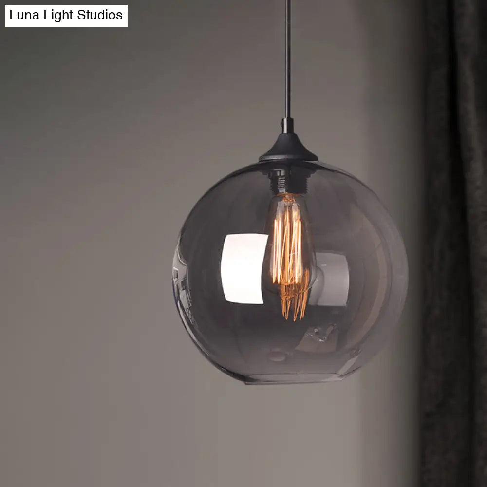 Industrial Single Light Globe Pendant - Clear Glass Hanging Lamp In Grey/Brown (8’/10’/12’ Wide)