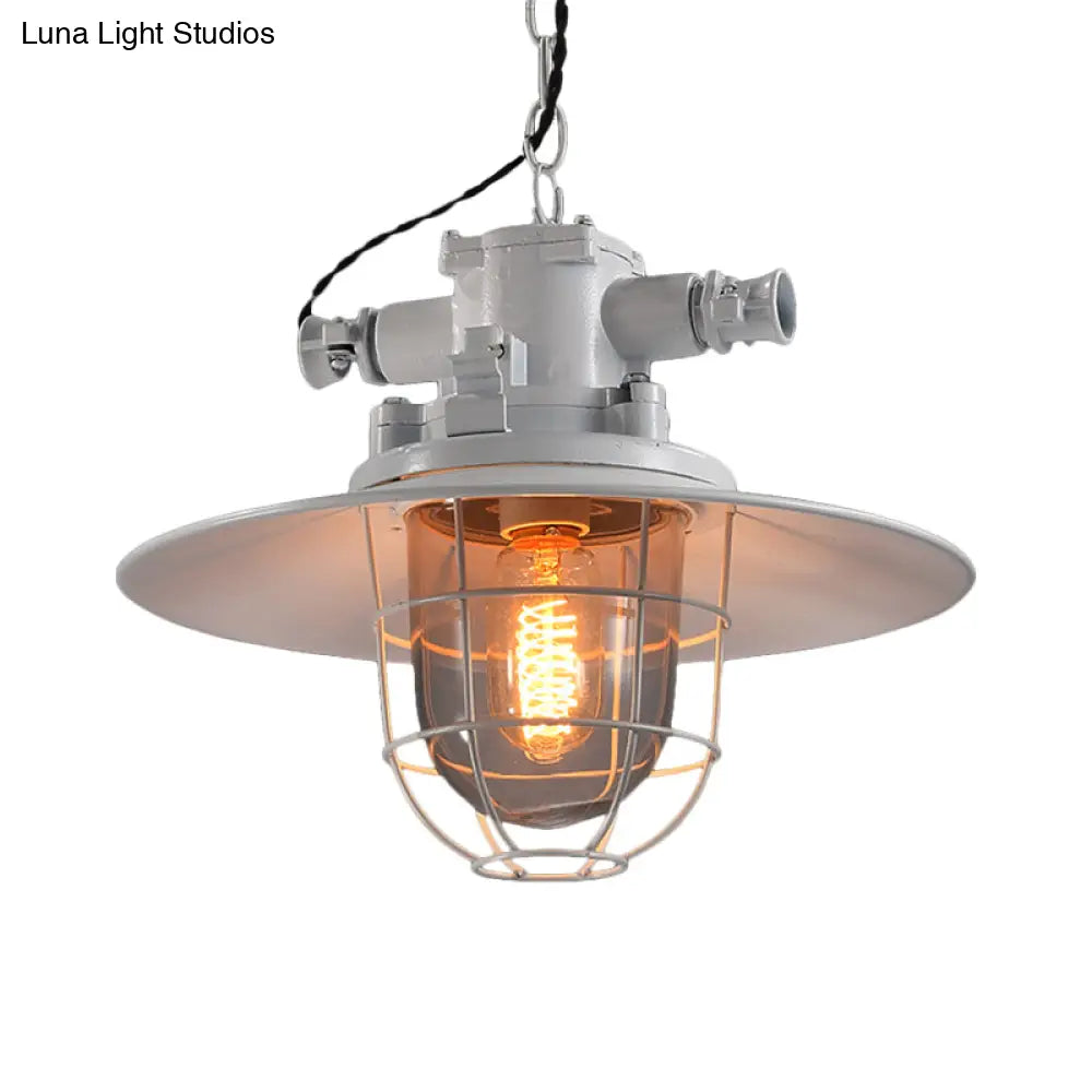 Industrial Single-Light Hanging Ceiling Pendant With Clear Glass Cone Shade In White/Red/Rust Tones