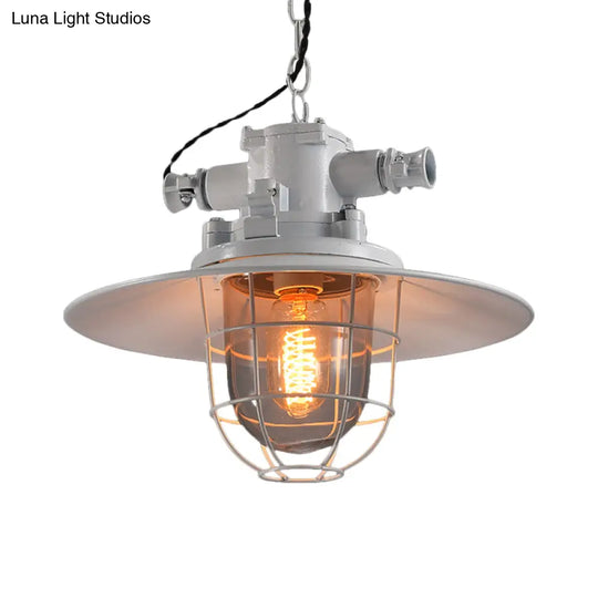 Industrial Single-Light Hanging Ceiling Pendant With Clear Glass Cone Shade In White/Red/Rust Tones