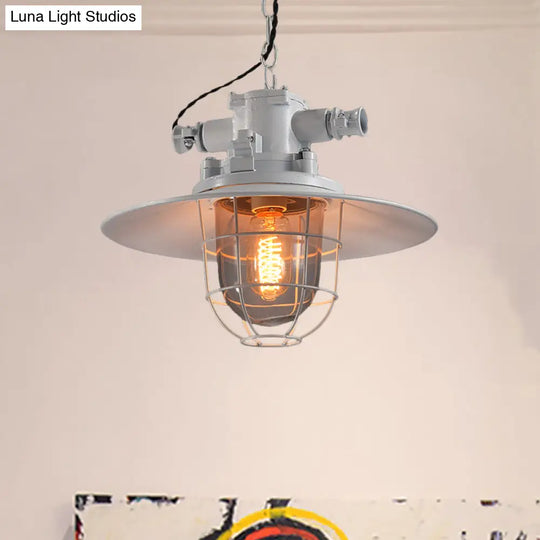 Industrial Single-Light Hanging Ceiling Pendant With Clear Glass Cone Shade In White/Red/Rust Tones